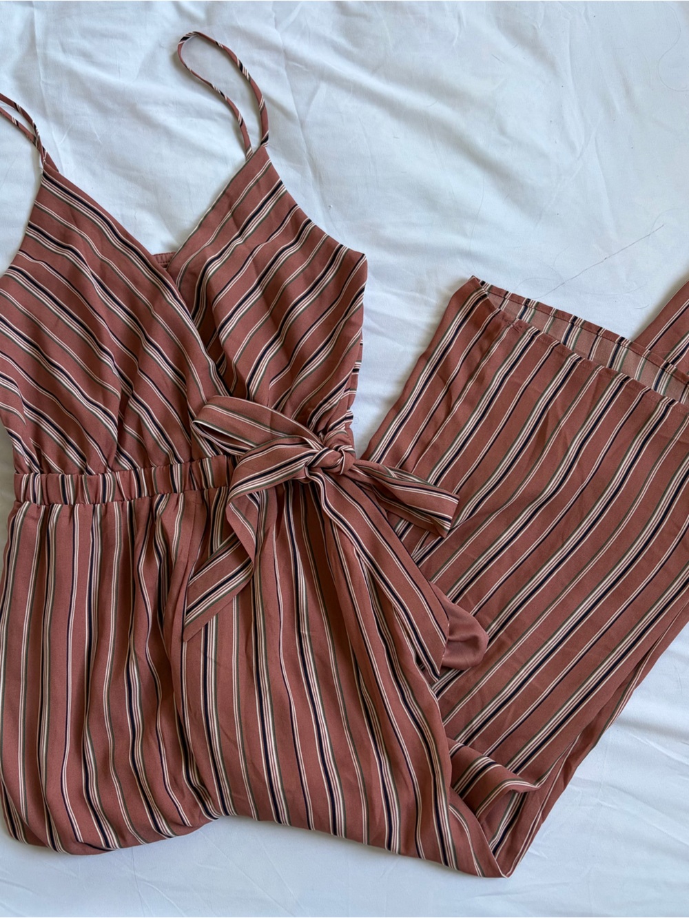Sienna Sky Rust-Striped Tie-Front Jumpsuit